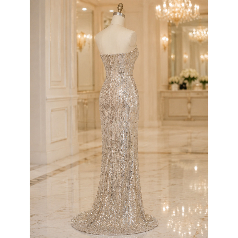 Betsy & Adam Size 12 Champagne Beaded Sequin Strapless Formal Prom Gown NWT - Picture 5 of 8